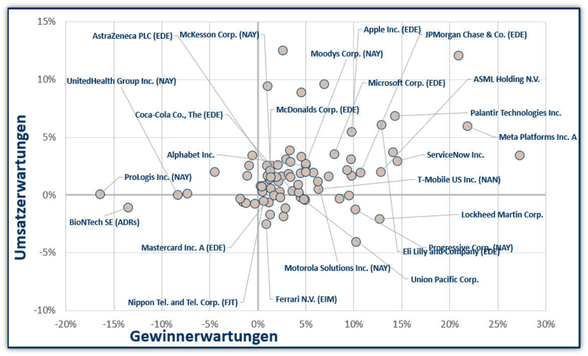 Abbildung 1: Umsatz- und Gewinnerwartungen II.Quartal 2025 (Quelle: eigene Darstellung)